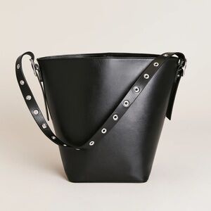 NEW Reformation Black Leather Rafaella Medium Trapeze Tote